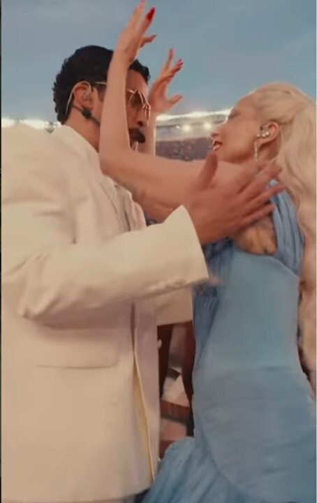 Bad Bunny, Lady Gaga, and Ricky Martin at Super Bowl Show