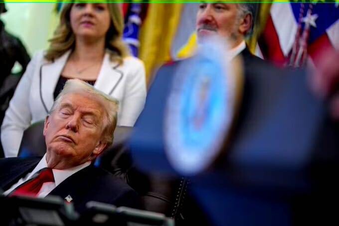 Trump Appears to Close Eyes During Oval Office Event